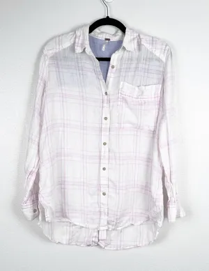 Free People Women's No Limits Plaid Linen Button‎ Down Shirt Sz XS thumbnail 1