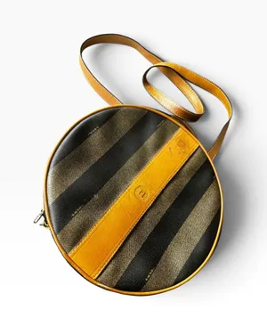 Fendi Pequin Canvas Round Hatbox Bag 10" Brown Black Vintage 80s Crossbody thumbnail 1