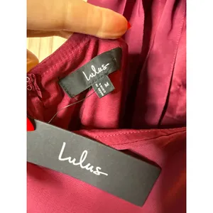 NWT Lulus Sweetest Entrance Dark Magenta Ruffled Tie-Back Maxi Dress Gala Size M thumbnail 7