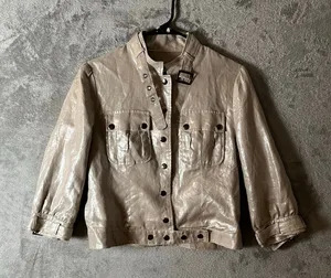 Cino Metallic 100% Linen Utility Jacket Snap Front‎ Moto Style Size Small New thumbnail 1