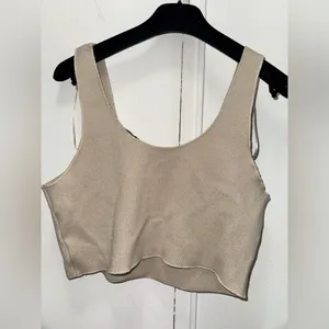 Zara Sweetheart Neckline Cropped Beige Tank Large thumbnail 3