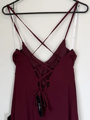 NWT Lulus Event Ready Burgundy Backless Lace-Up Maxi Dress - Size: Medium thumbnail 6