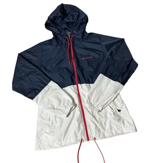 Columbia Windbreaker Jacket Womens Small Navy White Red Full Zip Hooded KL3010‎ thumbnail 1