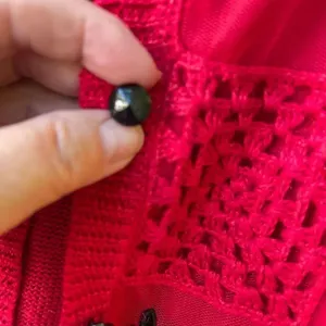 Teddi size XL beaded crocheted button front cardigan. Red thumbnail 6
