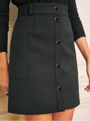 Sezane Lorraine Black A-line Button Front Skirt 34 XS thumbnail 1