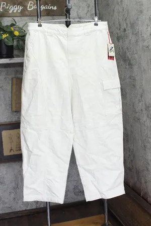 Woolrich X TGT Mid-Rise Barrel Leg Cargo Denim Jean Pants Cream Off White 17 thumbnail 1
