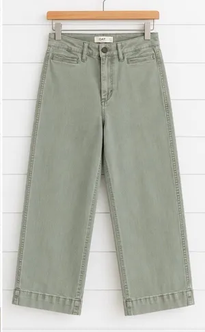 Oat New York wide leg olive green crop flat front pant 0/25 thumbnail 7