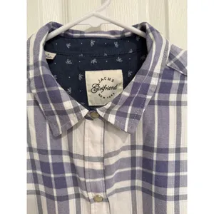 Womens‎ Flannel Snap Front Shirt Blue White Fleece thumbnail 3
