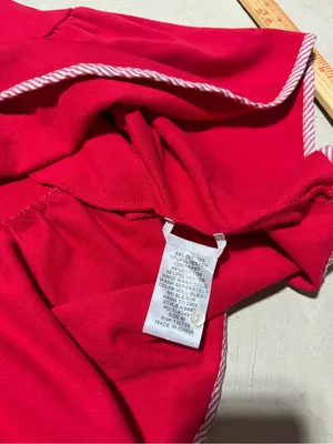 Umgee NWT striped & solid mixed Red Polo mini Dress Ruffle Hem medium MSRP$50 thumbnail 7