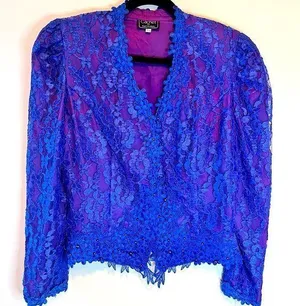 Vintage 80s Size 13/14 Cachet by Bari Protas Lace Embellished Victorian Jacket thumbnail 1
