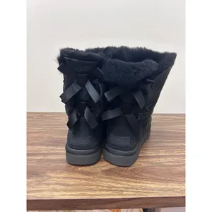 UGG Bailey Bow II Black Suede Sheepskin Boots Womens 7 1016225 Double Bows thumbnail 5