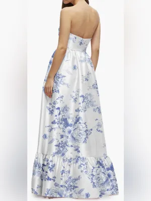 NEW Dessy Collection Floral Strapless Bustier Bodice Satin cottage rose Gown Sz thumbnail 2