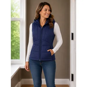 Avia Womens Navy Blue Hooded Puffer Vest XL 16-18 Full Zip Quilted Layering thumbnail 2