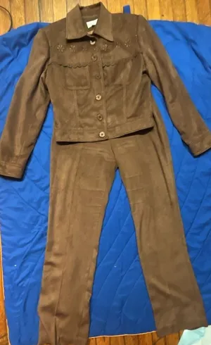 Vintage Boho Faux Suede Jacket and Trouser Pant 2-Piece Suit Set thumbnail 2