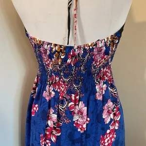 NWT La La Muse Blue Black Floral Strapless Halter Maxi Dress Size XL Boho Chic thumbnail 7