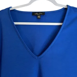 Melissa Paige Woman 1X Top Tunic Button Shoulders Slit Sleave Royal Blue Office thumbnail 2
