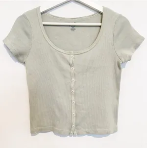 Brandy Melville Zelly Shirt Size One Size Green Ribbed Button Front Garden Party thumbnail 1