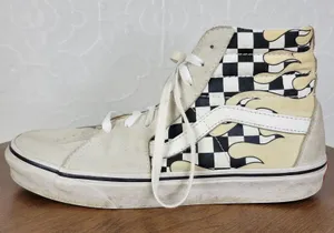 Vans Unisex Sk8 Hi Womens 9.5 Skate Cream Suede Checker‎ Flame Classic Sneaker thumbnail 1