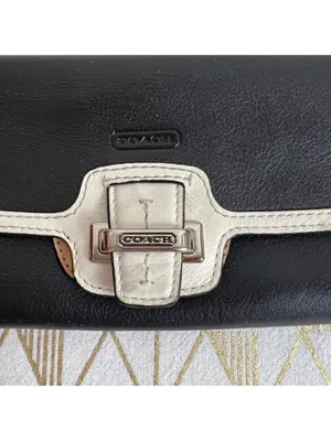 Coach Black Leather Wallet with White Trim and Buckle thumbnail 9