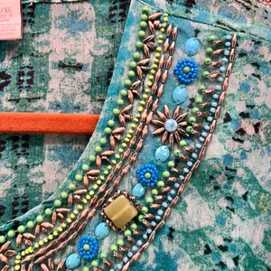 Chicos Beaded Kaftan Top Green Large‎ or XL thumbnail 7