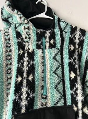 90s Streetwear Crazy Train Fiesta Deep Pile Fleece Hoodie Women’s Size Medium thumbnail 5