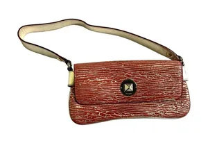 Kate Spade Baguette Shoulder Bag Coral & Gold Metallic Strap Party Clutch thumbnail 1