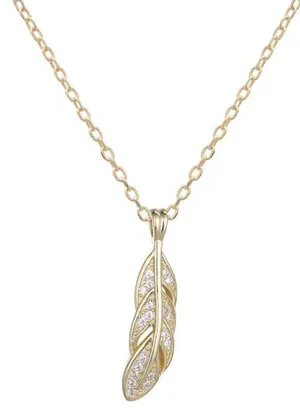 925 Sterling Silver Gold Diamond Leaf Necklace Pendant, 18k Gold Plated thumbnail 2