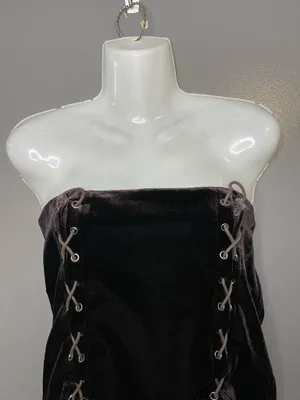 Forever 21 Tank Top Womens Medium Brown Velvet Strapless Lace Up Corset Party thumbnail 1