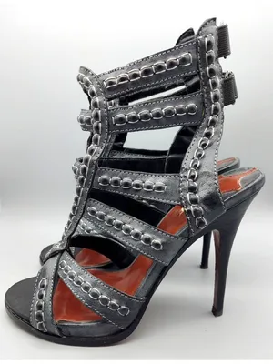 Leon Max All Leather High Heel 4.75" Tall Gray Strappy Shoes Size 8M Sexy thumbnail 1