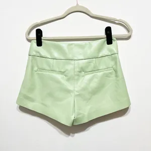 Alice + Olivia Faux Vegan Leather High Waisted Mini Shorts Soft Green 2 thumbnail 4
