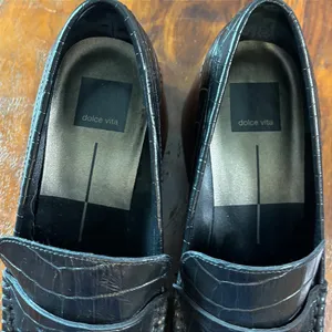 Dolce Vita Hoven Black Croc Embossed Leather Block Heel Penny Loafers Womens 9.5 thumbnail 3