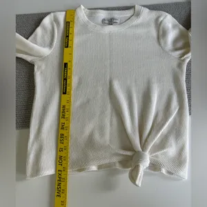 Madewell Texture & Thread Jacquard Ivory Ribbed Tie Front Long Sleeve Top Small thumbnail 9