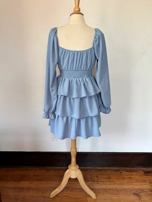Blue Milkmaid Cottage Long Sleeve Ruffle Dress thumbnail 5