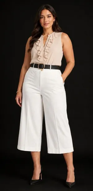 Ann Taylor Size 10 White Stretch Wide Leg Crop Pants thumbnail 1