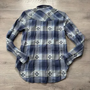 American‎ Eagle Outfitters Boyfriend Fit Plaid Western Flannel Shirt Blue XSmall thumbnail 2