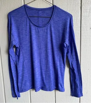 Lululemon On The‎ Run Long Sleeve T Shirt Heathered Sapphire Blue thumbnail 1
