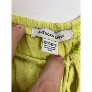 American Eagle Eyelet Cami Women XS Yellow Excellent Tiered Peplum Tie Front Top thumbnail 3
