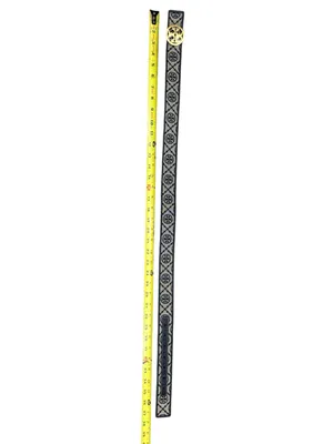 Tory Burch Black and Beige Logo Web Belt with Gold Medallion Buckle Size Small thumbnail 7