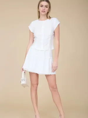 NEW White Eyelet Lace Trim Tie Waist Mini Skirt – Small thumbnail 5