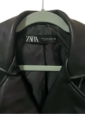 Zara Faux Leather Belted Biker Jacket M Black thumbnail 4