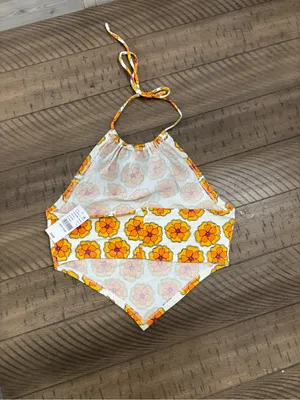 PacSun Yellow Orange Floral Halter Crop Top thumbnail 2