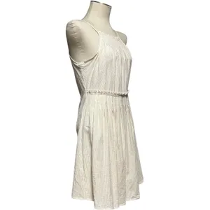 Altar'd State Sleeveless Ruffle Tie Neck Dress Tan Beige Cream Medium thumbnail 4