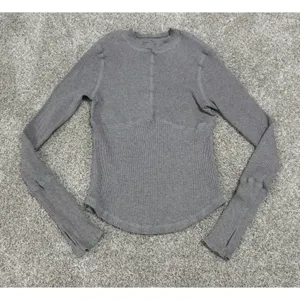 Free People Movement Ribbed Long Sleeve Fitted Top Thumbholes Gray Size L thumbnail 2