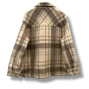 ZARA Plaid‎ Shirt Jacket Women's Size Large Cream Tan Gray Long Sleeve Collared thumbnail 5