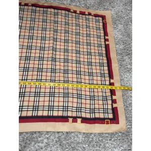 Vintage Plaid Square Scarf Tan Red Black Check Head Neck Wrap Equestrian Buckle thumbnail 5