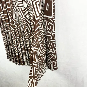 Manila Grace Maxi Dress Size 40 US Small Pleated Geometric Split Hem Brown thumbnail 5