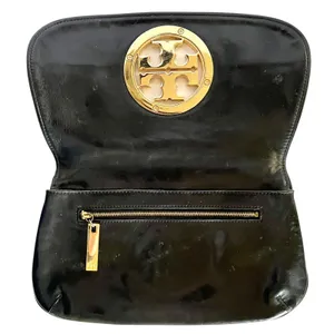 Tory Burch Black Leather Logo Clutch Handbag Evening Bag thumbnail 4