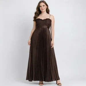 Badgley Mischka Evening Gown Dress Size 8 Brown Pleated Empire Waist Lace Bodice thumbnail 2