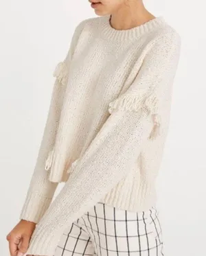 Madewell ivory Montford Fringe Pullover Sweater thumbnail 1