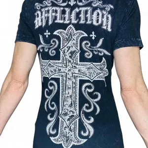 Vintage Y2K Affliction Live Fast Black Gem Rhinestone Cross Printed Tee thumbnail 6